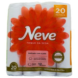 Kit 5 Papel Higiênico Neve Toque de Seda Neutro 20 Metros Folha Dupla 12 Rolos
