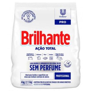 Kit 4 Sabão em Pó Brilhante Ação Total Sem Perfume Sachê 4Kg