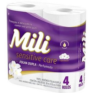 Kit 24 Papel Higiênico Mili Sensitive Care Folha Dupla 30 Metros Perfumado 4 Rolos