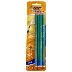 Kit 5 Lápis Preto Bic Evolution com Borracha HB2 Redondo Verde com 4 Unidades